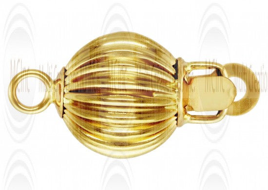 14 K Yellow Gold Currogated Ball Push Clasp (Available in 4 Sizes)