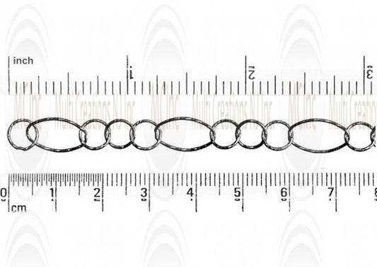 Oxidized diamond cut oval link chain, 13.3x7.3mm with 3 links of 6.85mm, sold by the foot