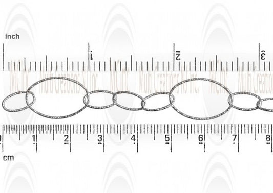 Diamond cut oval link chain, 19x12.6mm with 3 oval links of 10x6mm, sold by the foot