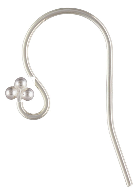 Sterling silver 3-dot ear wire, silver finish
