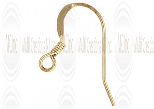 Gold filled ear wire with coil, 19mm, jewelry making finding
