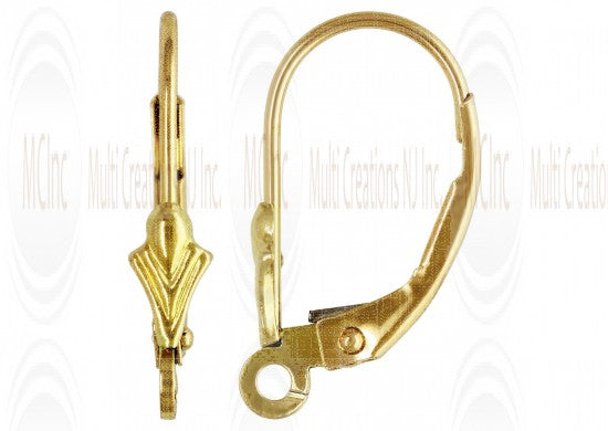 14LB2Y : 14 K Yellow Gold  Lever Back - Leaf : 15.6 mm
