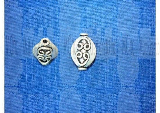 B1064 : Bali Silver Beads : Flat Oval Shape Beads : 13x9 mm / 8" Strand (Available in 2 Finishes)
