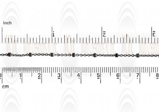 Oxidized Satellite Chain : 1.2 mm Cable Chain with 2 mm Hexagonal Beads 10 mm apart