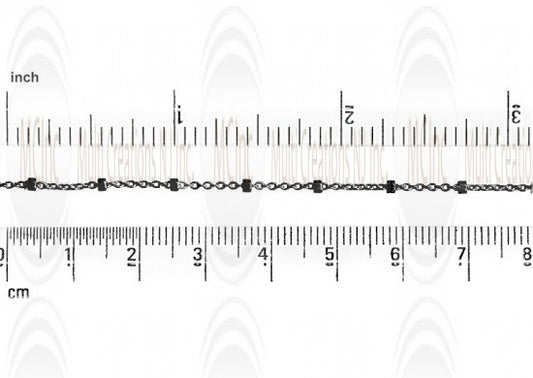 Oxidized Satellite Chain : 1.2 mm Cable Chain with 2 mm Hexagonal Beads 10 mm apart