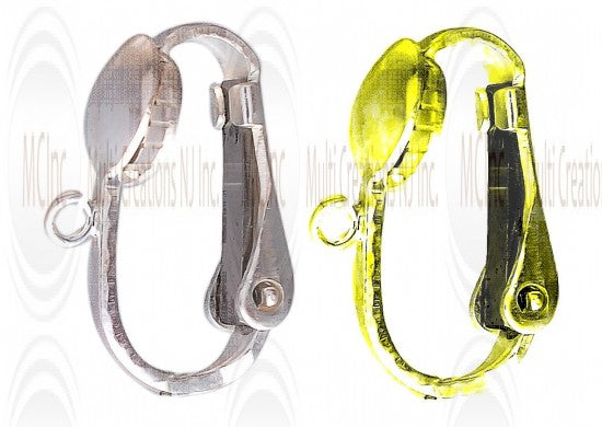 LBC1 : Sterling Silver Clip-on Lever Back with Open  Ring : 16 mm (with self adjusting leaf spring)